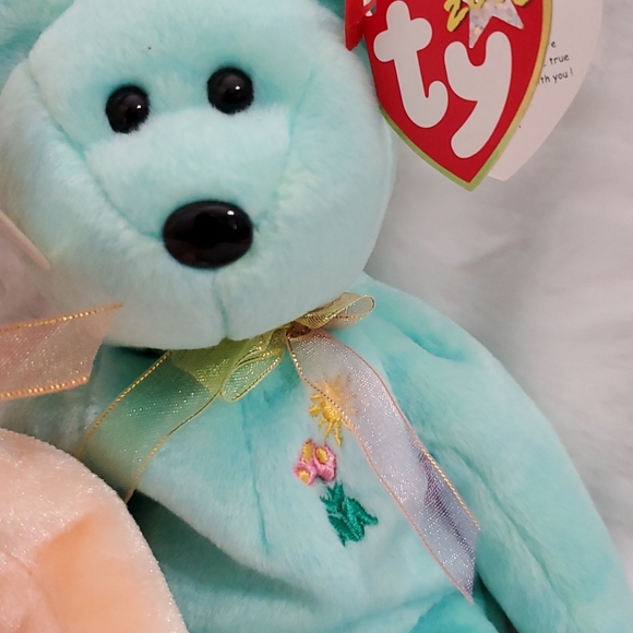 TY 2 Beanie Babies Bears  green ARIEL 2000 peach DEAREST 2000 NWT collectors - Picture 10 of 11